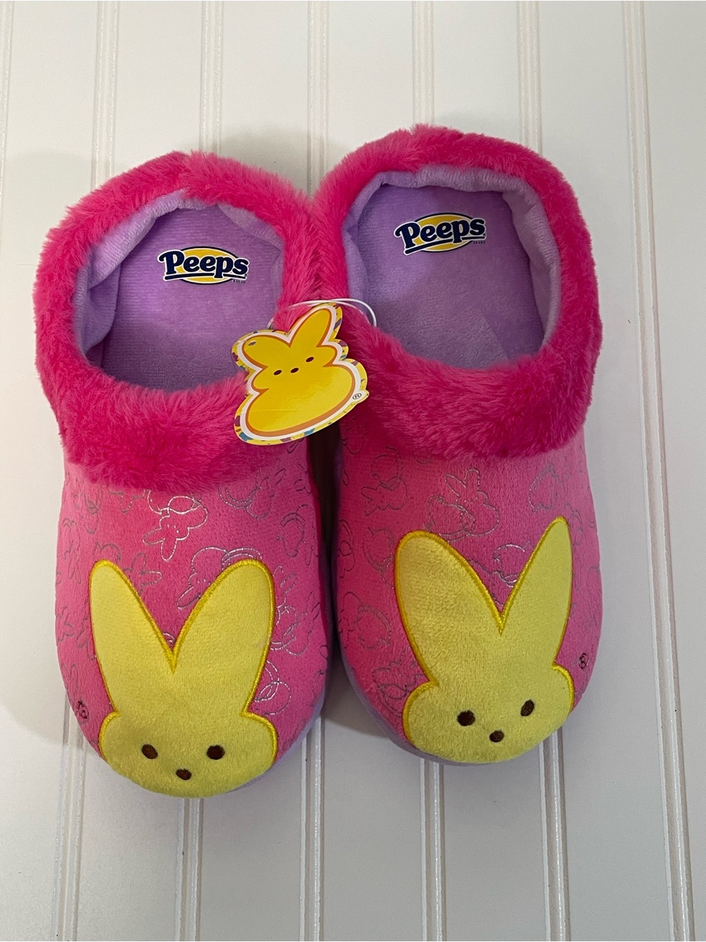 Peeps Pink & Yellow Bunny Slipper Clogs Size 7/8